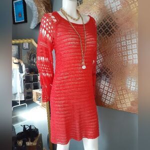Zara Nwot Crochet Bright Red Knit Dress